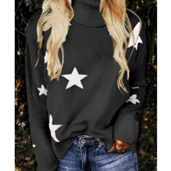 Priced $15 off today 2X left💥New boutique drop shoulder star turtleneck sweater - Picture 2 of 14
